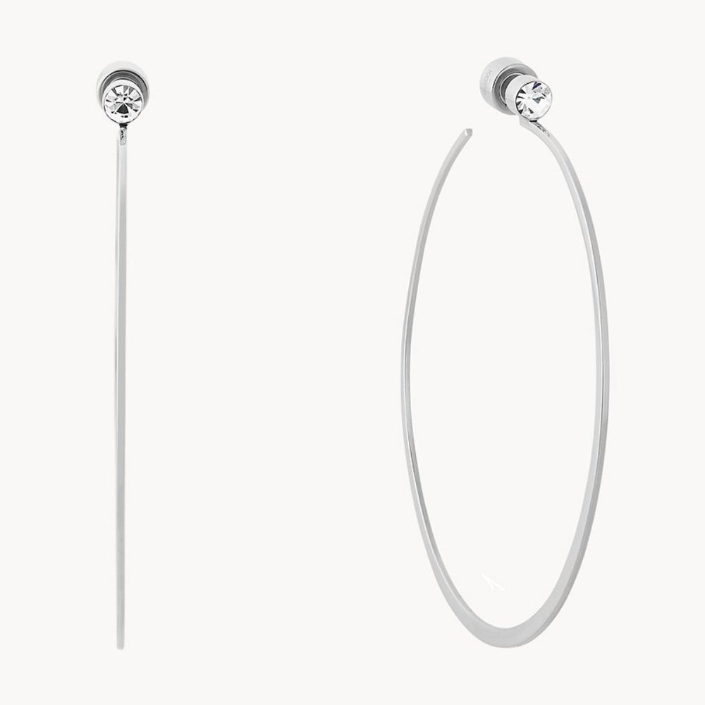 Michael Kors Cubic Zirconia Whisper Hoop Silver Tone Earrings Medium